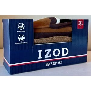 NEW IZOD Slippers Men's XXL 13 Brown Memory Foam Indoor/Outdoor Sole new in BOX